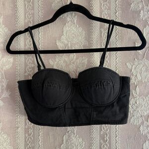 1245 Brand Women's Black Denim Bustier Crop Top